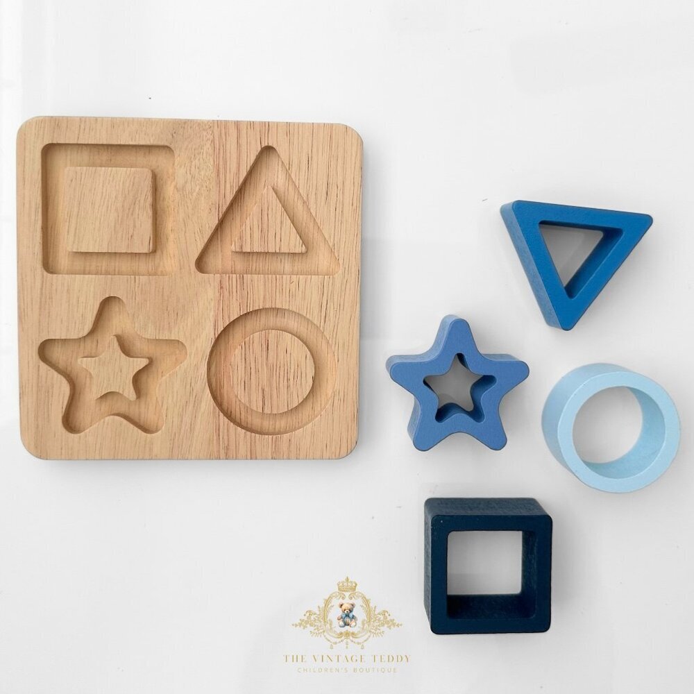 NWT Wooden Blocks Shapes Puzzle Children’s Early Learning Toys Pre-School Blue - Picture 3 of 3